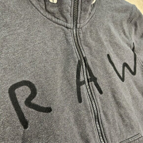 G-Star Raw Hoodie Big Logo Spellout Gray Full Zip Long Sleeve Sweatshirt Men's M - Picture 7 of 10